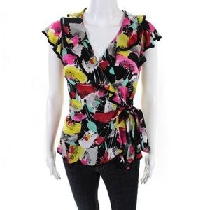 Nanette Lepore Floral Print Wrap Blouse Size 0